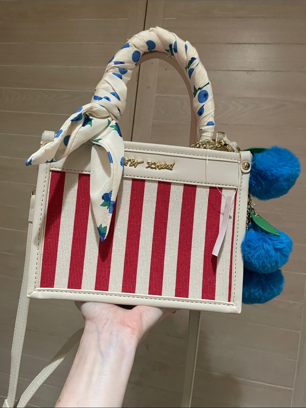 Betsey Johnson Red & White Striped Blueberry Bag (with removable strap)
